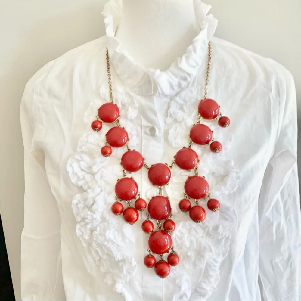 Red Bubble Stone Long Statement Necklace